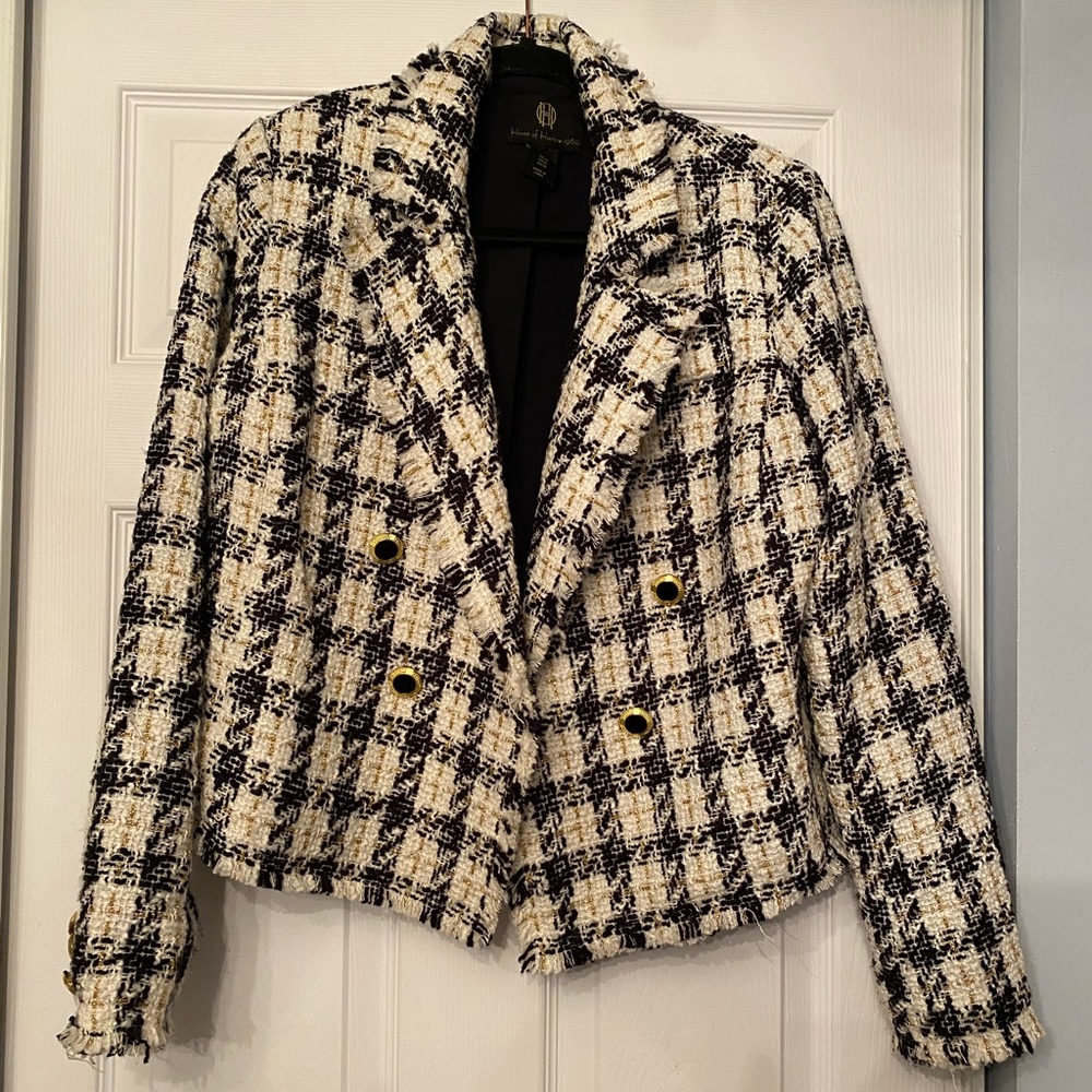 House of Harlow 1960 Black, Gold and White Tweed Blazer